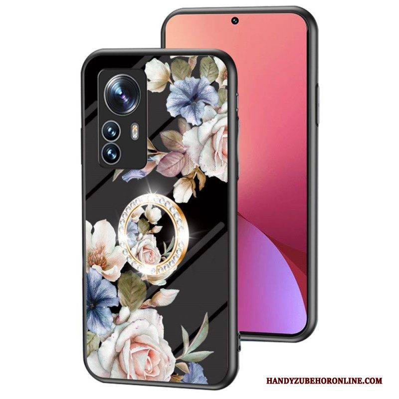 Hülle Für Xiaomi 12 / 12X Gehärtetes Glas Mit Blumenring