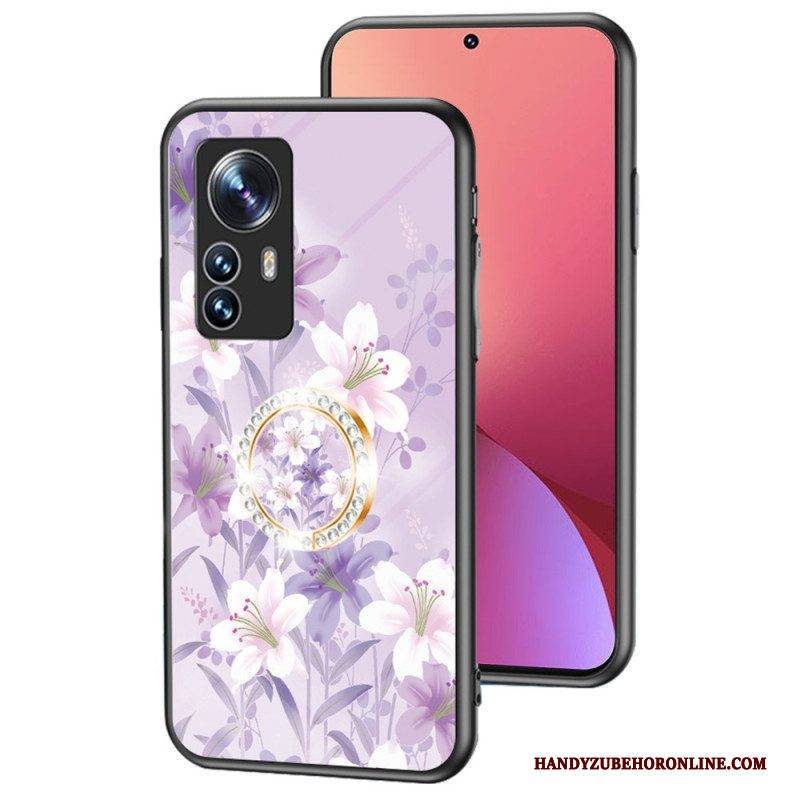 Hülle Für Xiaomi 12 / 12X Gehärtetes Glas Mit Blumenring