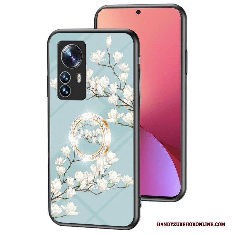 Hülle Für Xiaomi 12 / 12X Gehärtetes Glas Mit Blumenring