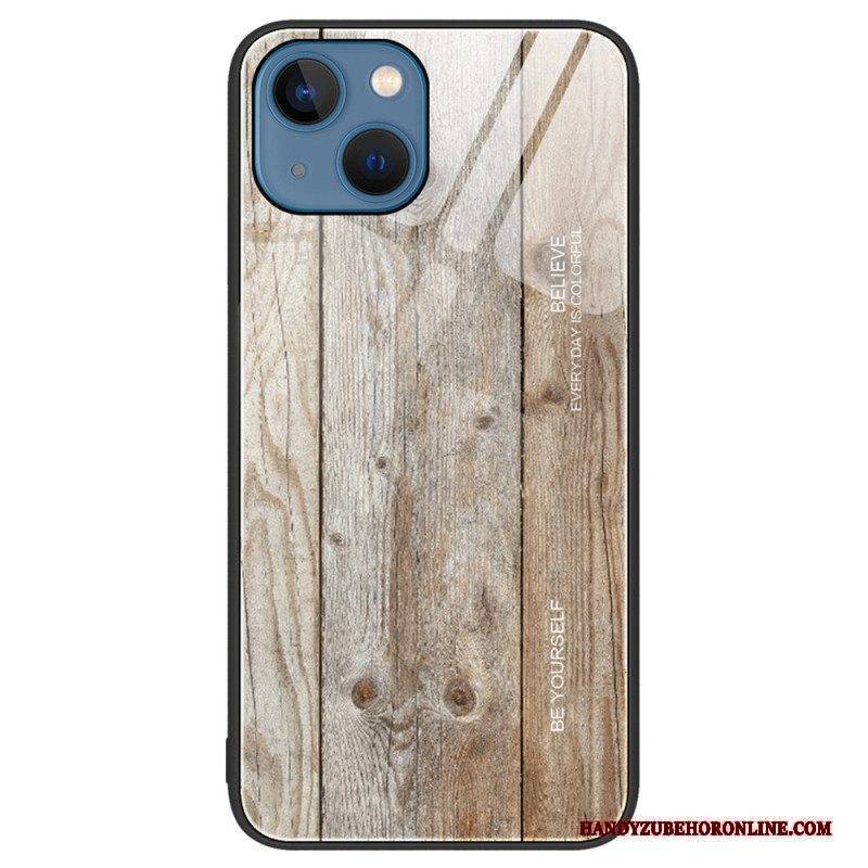 Hülle Für iPhone 15 Plus Holzdesign Aus Gehärtetem Glas