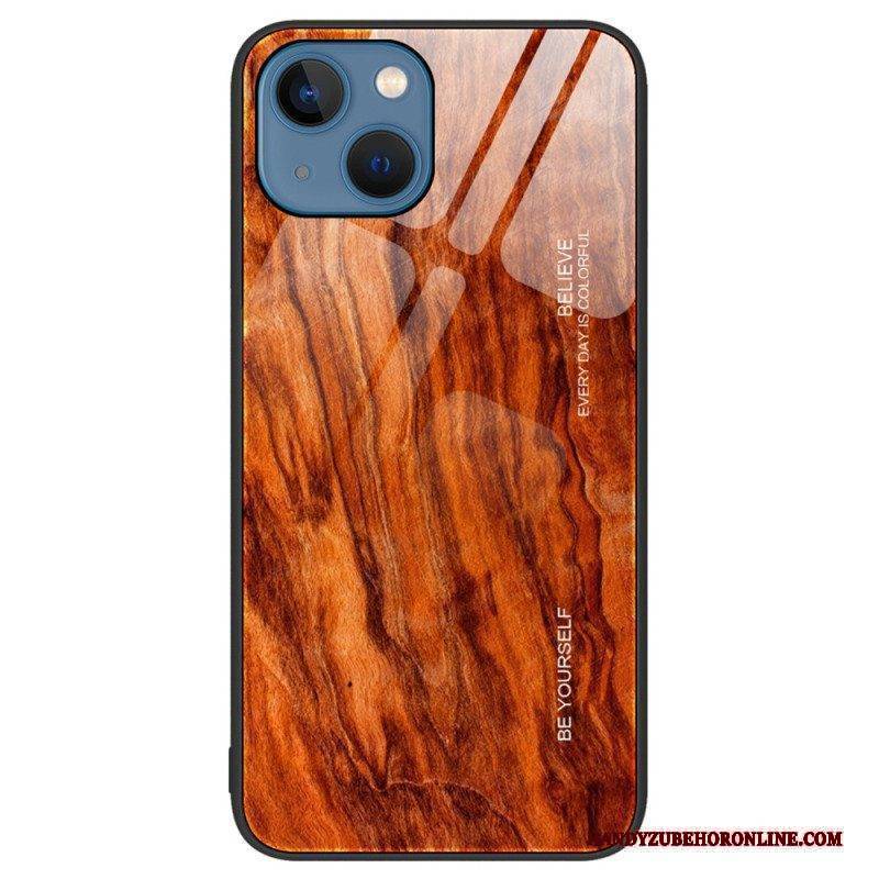 Hülle Für iPhone 15 Plus Holzdesign Aus Gehärtetem Glas