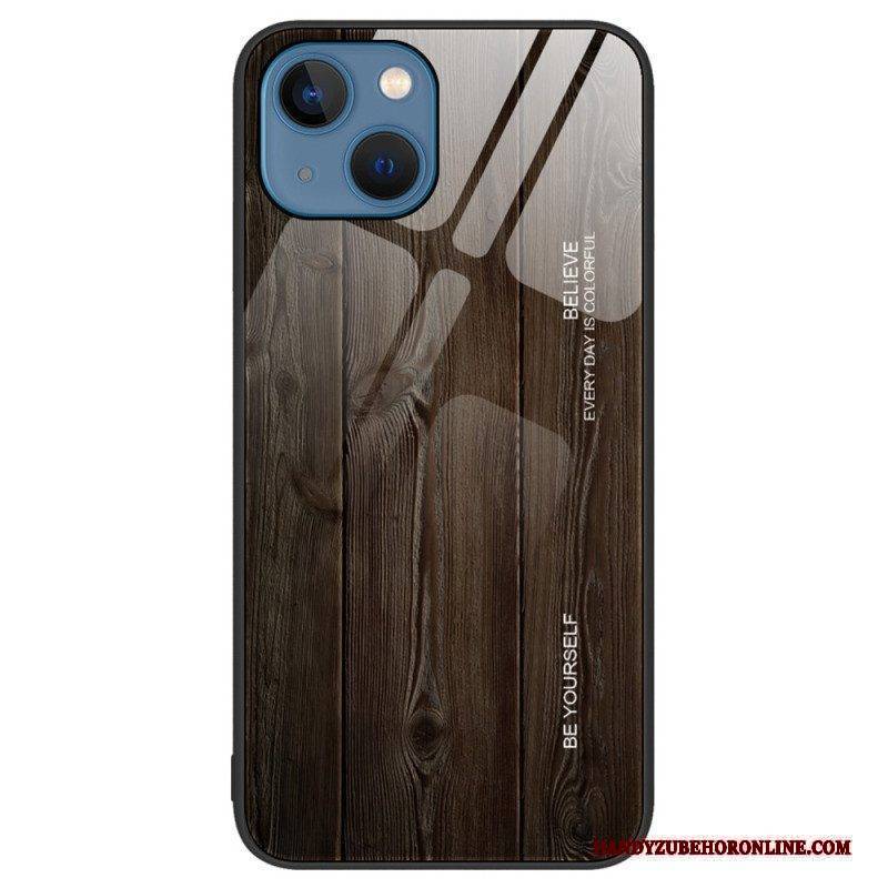 Hülle Für iPhone 15 Plus Holzdesign Aus Gehärtetem Glas