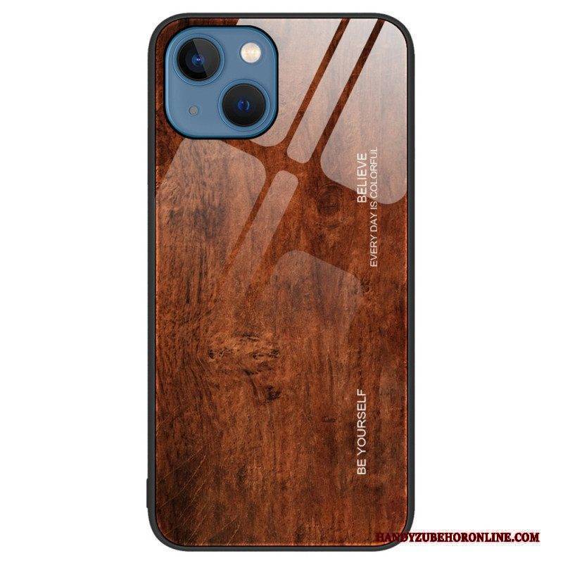 Hülle Für iPhone 15 Plus Holzdesign Aus Gehärtetem Glas