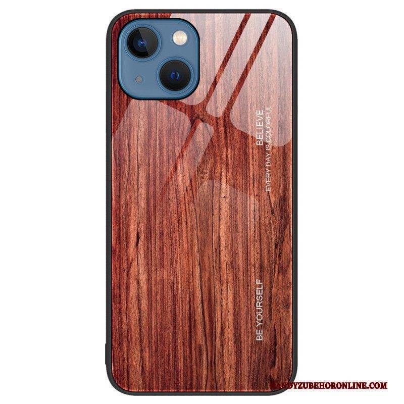 Hülle Für iPhone 15 Plus Holzdesign Aus Gehärtetem Glas