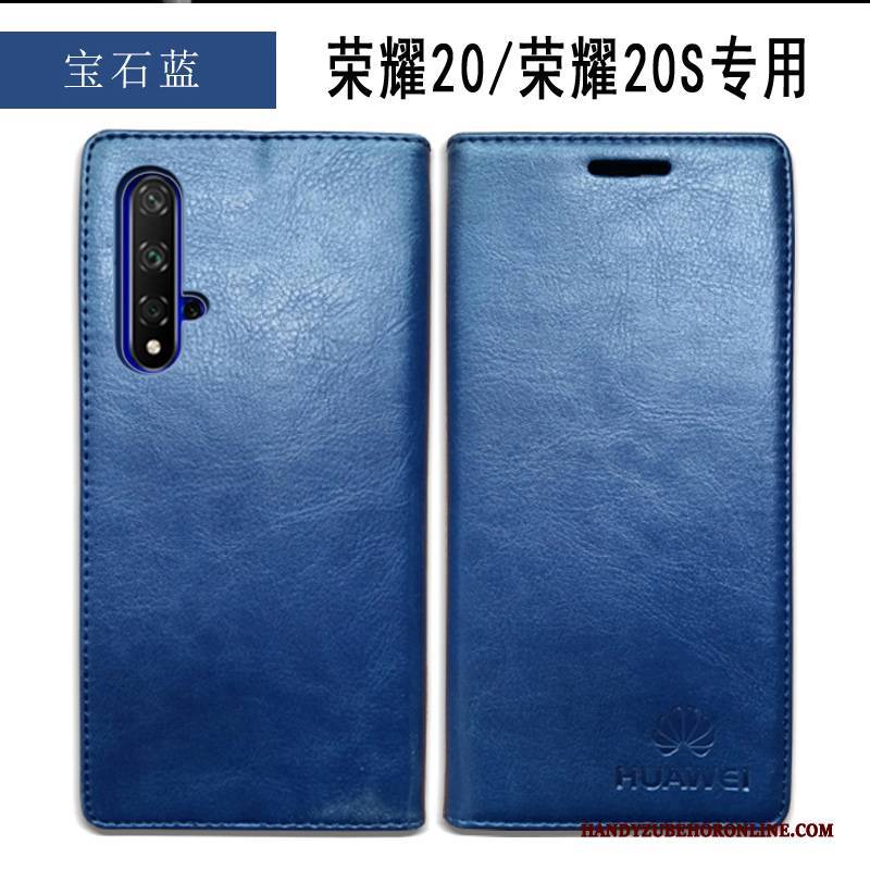 Hülle Honor 20 Leder Handyhüllen Blau, Case Honor 20 Taschen Business Einfach