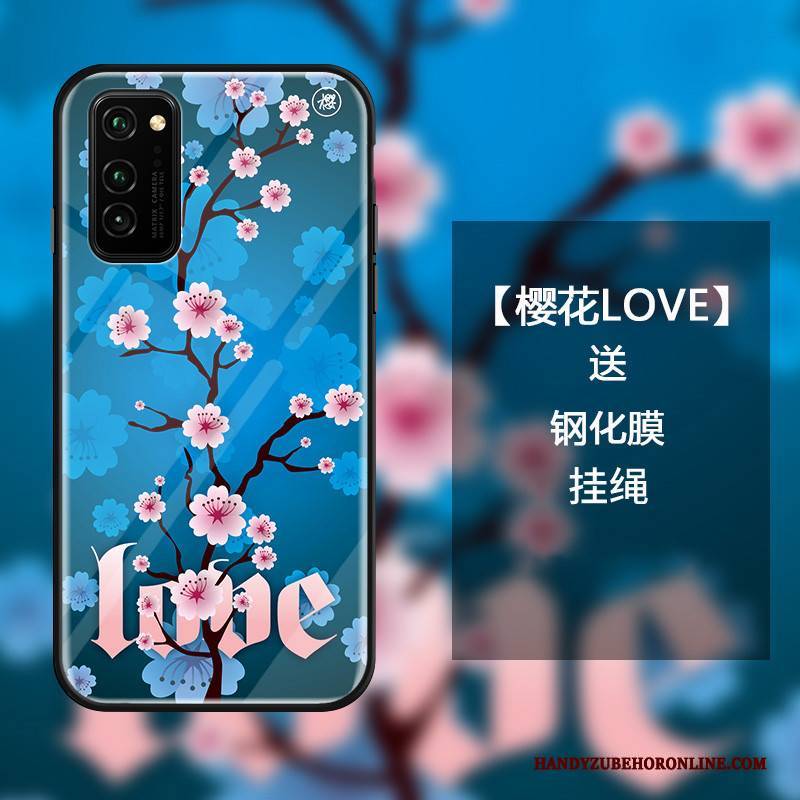 Hülle Honor View30 Pro Schutz Handyhüllen Glas, Case Honor View30 Pro Blau Sakura