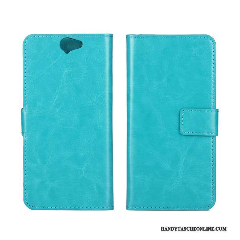 Hülle Htc One A9 Lederhülle Handyhüllen Dünne, Case Htc One A9 Leder Texture Blau