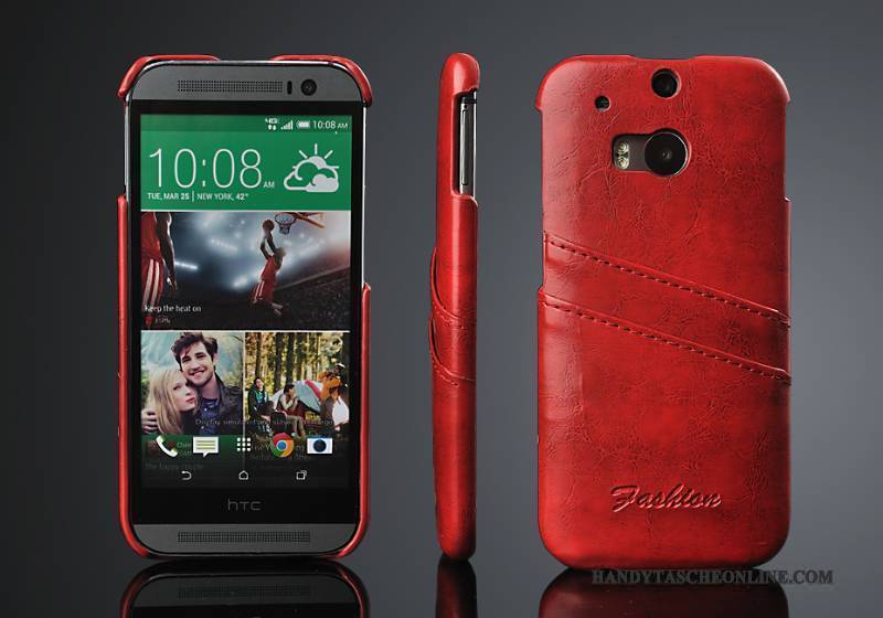 Hülle Htc One M8 Leder Handyhüllen Rot, Case Htc One M8 Schutz Hintere Abdeckung Trend