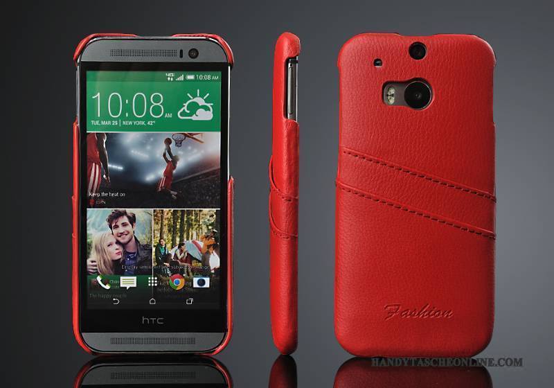 Hülle Htc One M8 Leder Handyhüllen Rot, Case Htc One M8 Schutz Hintere Abdeckung Trend