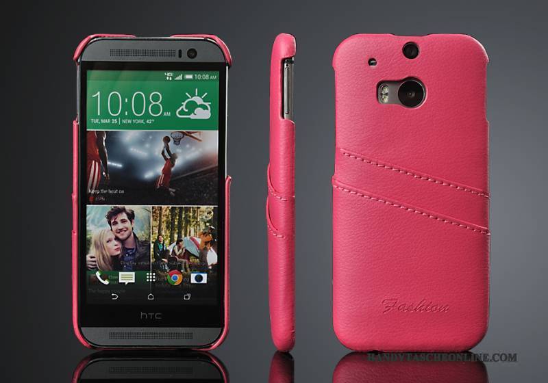 Hülle Htc One M8 Leder Handyhüllen Rot, Case Htc One M8 Schutz Hintere Abdeckung Trend