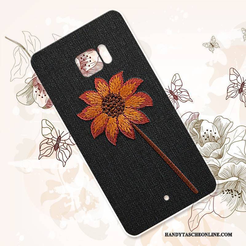 Hülle Htc U Ultra Weiche Blumen Anti-sturz, Case Htc U Ultra Silikon Stickerei Schwarz