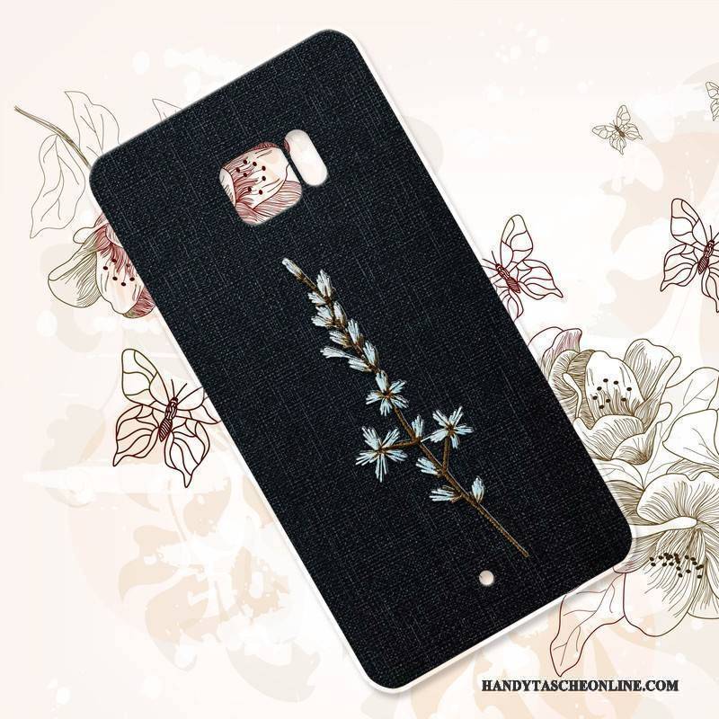 Hülle Htc U Ultra Weiche Blumen Anti-sturz, Case Htc U Ultra Silikon Stickerei Schwarz