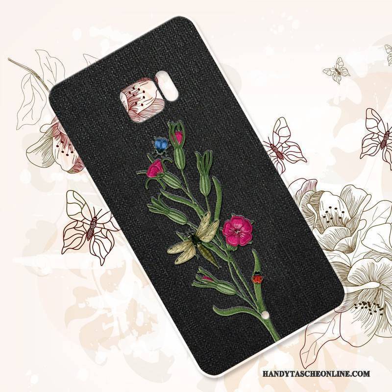 Hülle Htc U Ultra Weiche Blumen Anti-sturz, Case Htc U Ultra Silikon Stickerei Schwarz