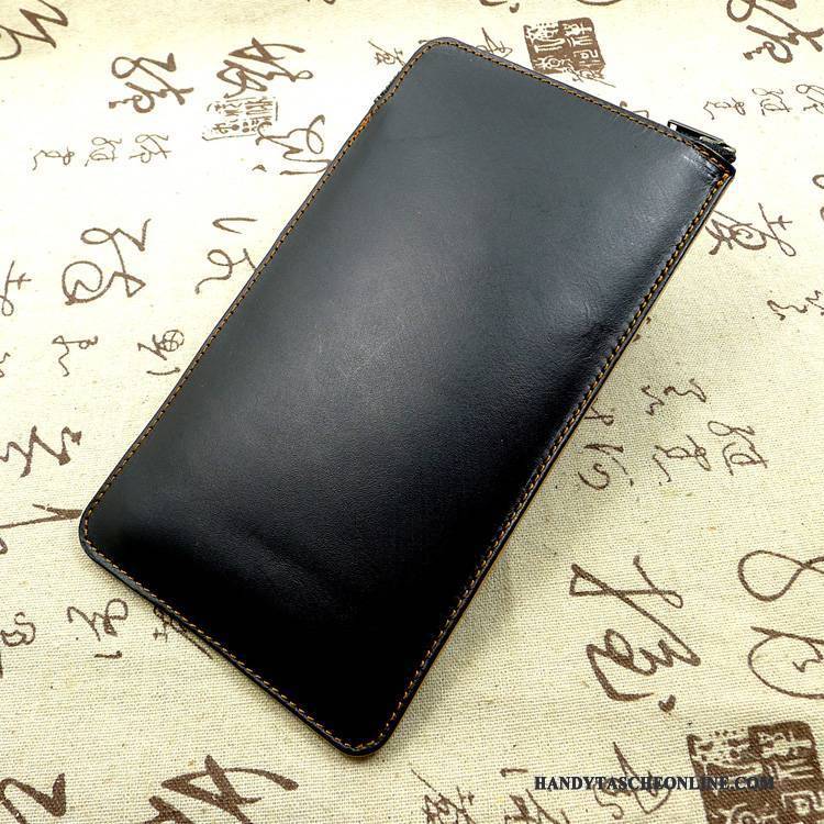 Hülle Huawei Ascend Mate 7 Leder Schwarz Kuh, Case Huawei Ascend Mate 7 Taschen Reißverschluss