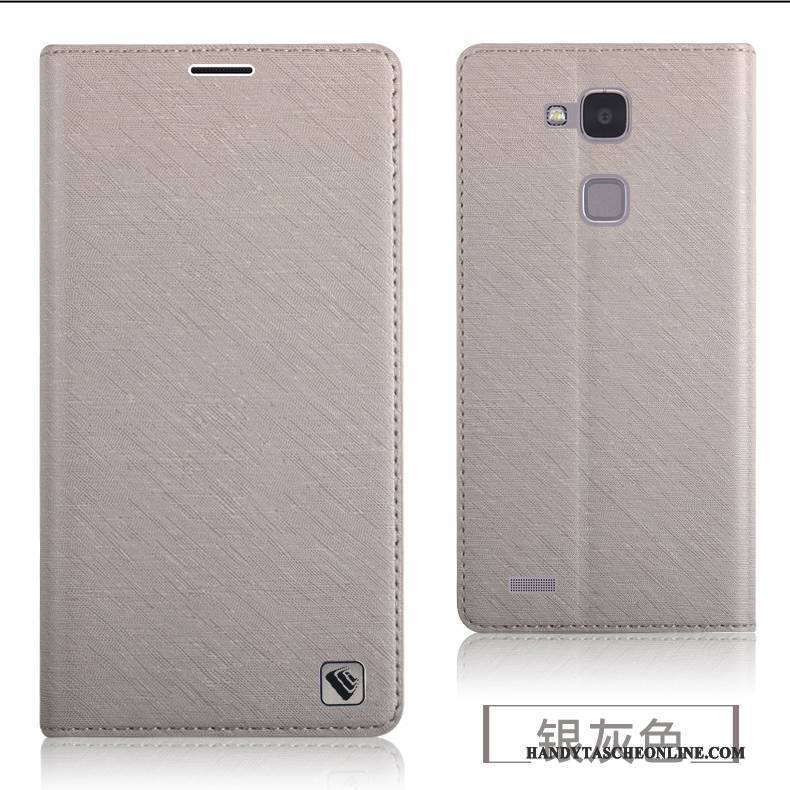 Hülle Huawei Ascend Mate 7 Schutz Handyhüllen Grau, Case Huawei Ascend Mate 7 Lederhülle