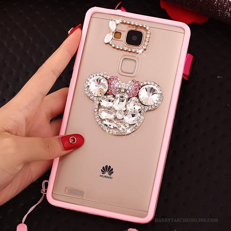 Hülle Huawei Ascend Mate 7 Strass Anti-sturz Handyhüllen, Case Huawei Ascend Mate 7 Weiche Rosa Hängender Hals