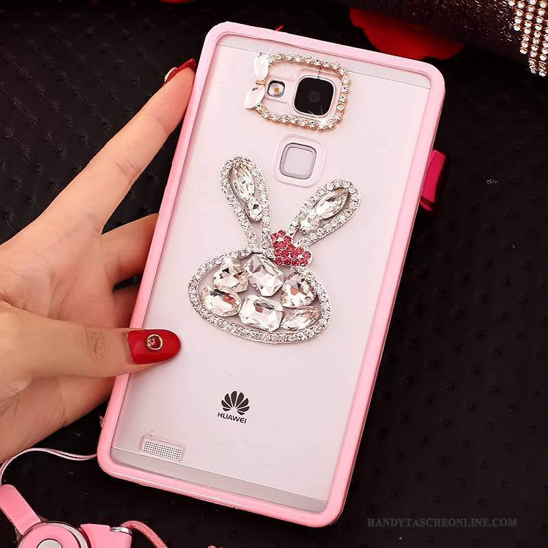 Hülle Huawei Ascend Mate 7 Strass Anti-sturz Handyhüllen, Case Huawei Ascend Mate 7 Weiche Rosa Hängender Hals