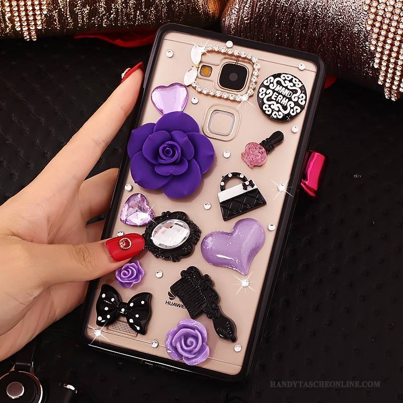 Hülle Huawei Ascend Mate 7 Strass Anti-sturz Handyhüllen, Case Huawei Ascend Mate 7 Weiche Rosa Hängender Hals