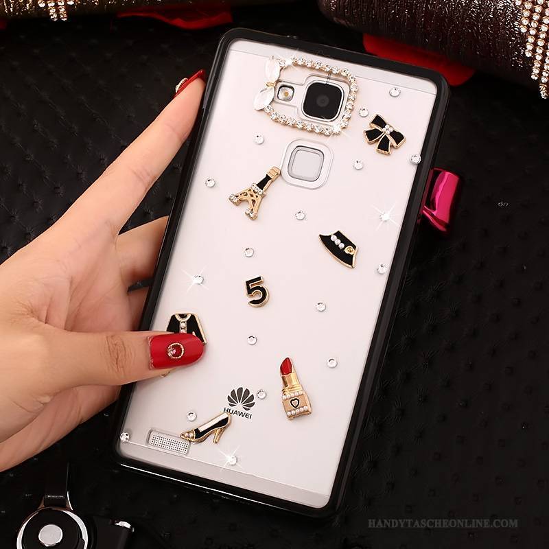 Hülle Huawei Ascend Mate 7 Strass Anti-sturz Handyhüllen, Case Huawei Ascend Mate 7 Weiche Rosa Hängender Hals