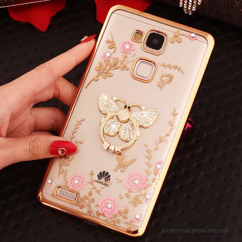 Hülle Huawei Ascend Mate 7 Strass Handyhüllen Schnalle, Case Huawei Ascend Mate 7 Silikon Anti-sturz Rosa