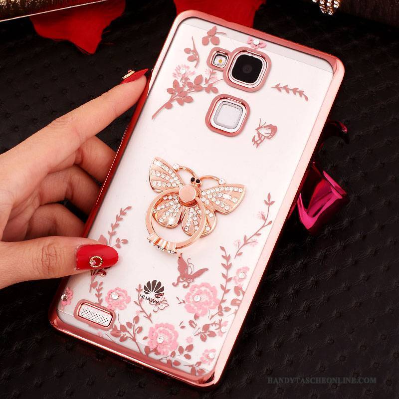 Hülle Huawei Ascend Mate 7 Strass Handyhüllen Schnalle, Case Huawei Ascend Mate 7 Silikon Anti-sturz Rosa