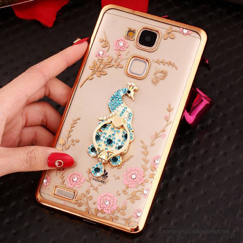 Hülle Huawei Ascend Mate 7 Strass Handyhüllen Schnalle, Case Huawei Ascend Mate 7 Silikon Anti-sturz Rosa