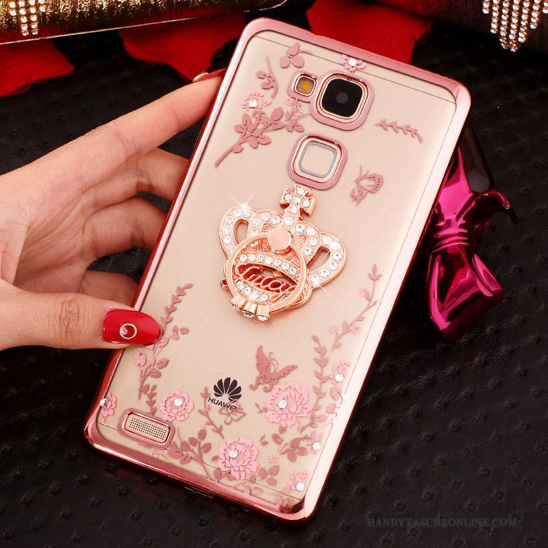 Hülle Huawei Ascend Mate 7 Strass Handyhüllen Schnalle, Case Huawei Ascend Mate 7 Silikon Anti-sturz Rosa