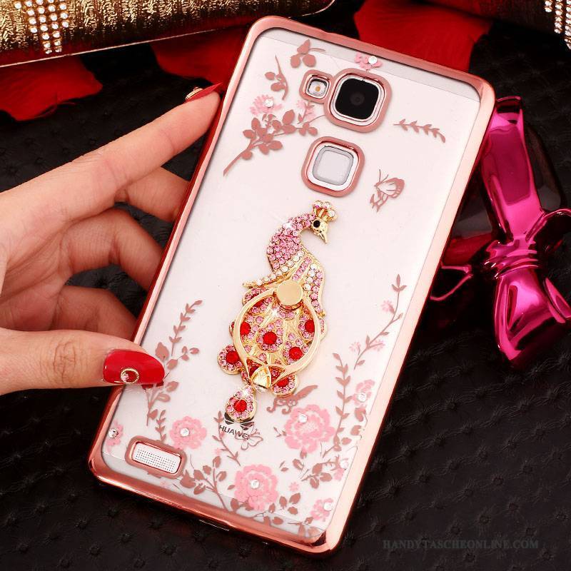 Hülle Huawei Ascend Mate 7 Strass Handyhüllen Schnalle, Case Huawei Ascend Mate 7 Silikon Anti-sturz Rosa