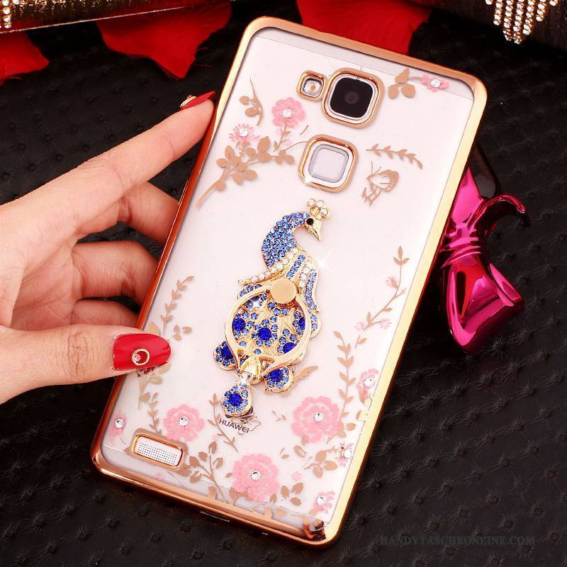 Hülle Huawei Ascend Mate 7 Strass Handyhüllen Schnalle, Case Huawei Ascend Mate 7 Silikon Anti-sturz Rosa