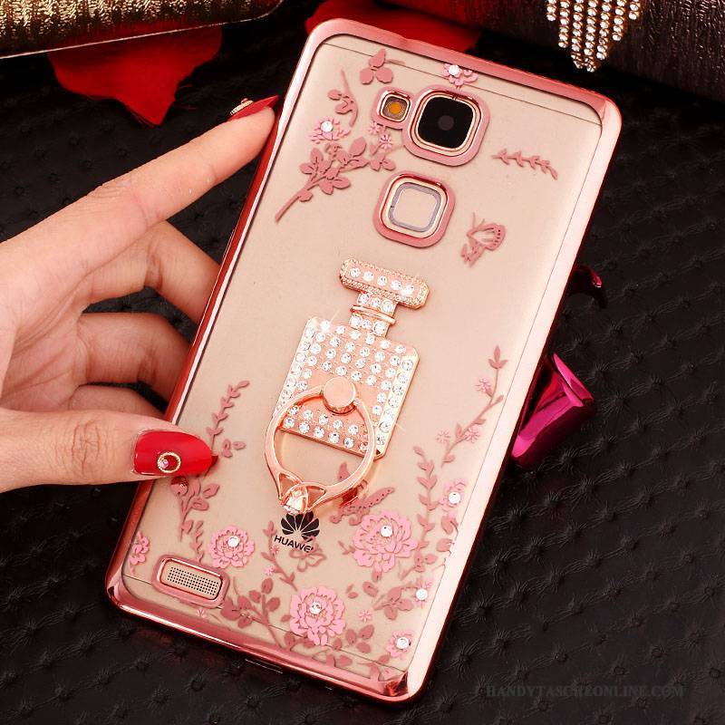 Hülle Huawei Ascend Mate 7 Strass Handyhüllen Schnalle, Case Huawei Ascend Mate 7 Silikon Anti-sturz Rosa