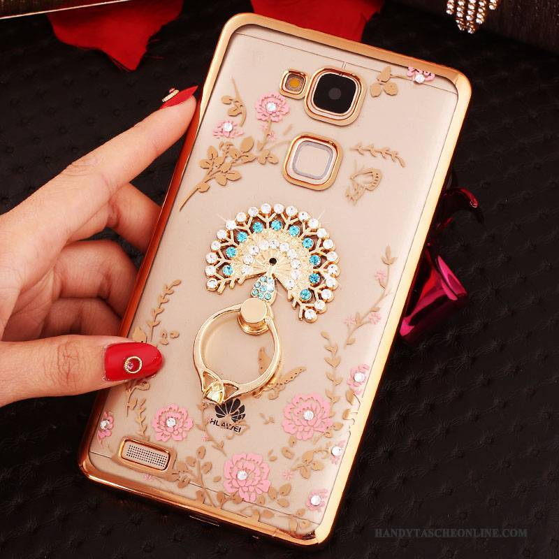 Hülle Huawei Ascend Mate 7 Strass Handyhüllen Schnalle, Case Huawei Ascend Mate 7 Silikon Anti-sturz Rosa