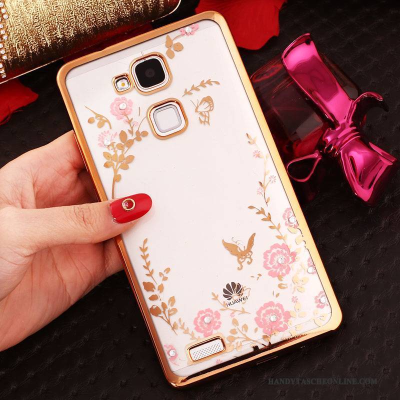 Hülle Huawei Ascend Mate 7 Strass Handyhüllen Schnalle, Case Huawei Ascend Mate 7 Silikon Anti-sturz Rosa