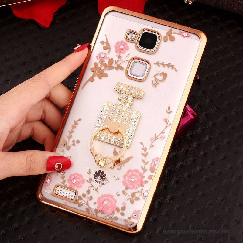 Hülle Huawei Ascend Mate 7 Strass Handyhüllen Schnalle, Case Huawei Ascend Mate 7 Silikon Anti-sturz Rosa