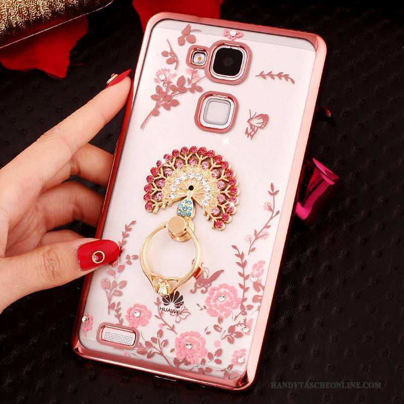 Hülle Huawei Ascend Mate 7 Strass Handyhüllen Schnalle, Case Huawei Ascend Mate 7 Silikon Anti-sturz Rosa