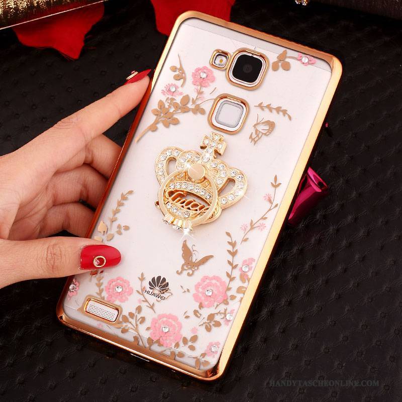 Hülle Huawei Ascend Mate 7 Strass Handyhüllen Schnalle, Case Huawei Ascend Mate 7 Silikon Anti-sturz Rosa