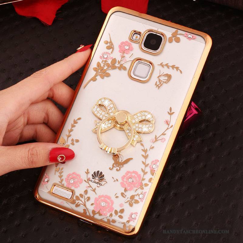 Hülle Huawei Ascend Mate 7 Strass Handyhüllen Schnalle, Case Huawei Ascend Mate 7 Silikon Anti-sturz Rosa