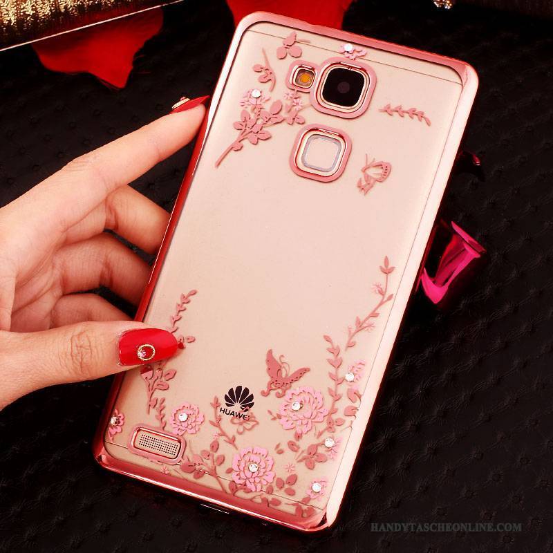 Hülle Huawei Ascend Mate 7 Strass Handyhüllen Schnalle, Case Huawei Ascend Mate 7 Silikon Anti-sturz Rosa