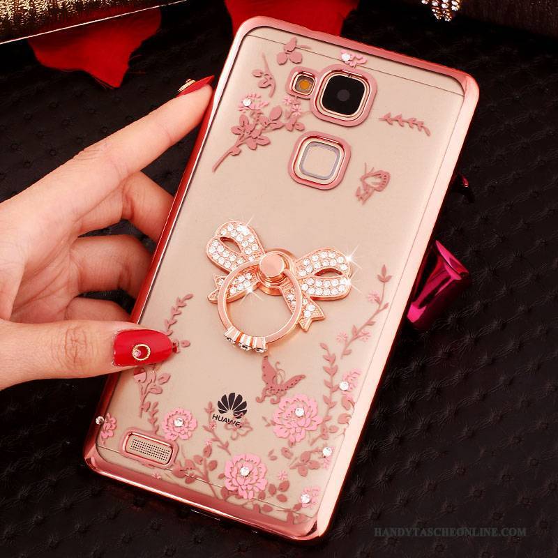 Hülle Huawei Ascend Mate 7 Strass Handyhüllen Schnalle, Case Huawei Ascend Mate 7 Silikon Anti-sturz Rosa