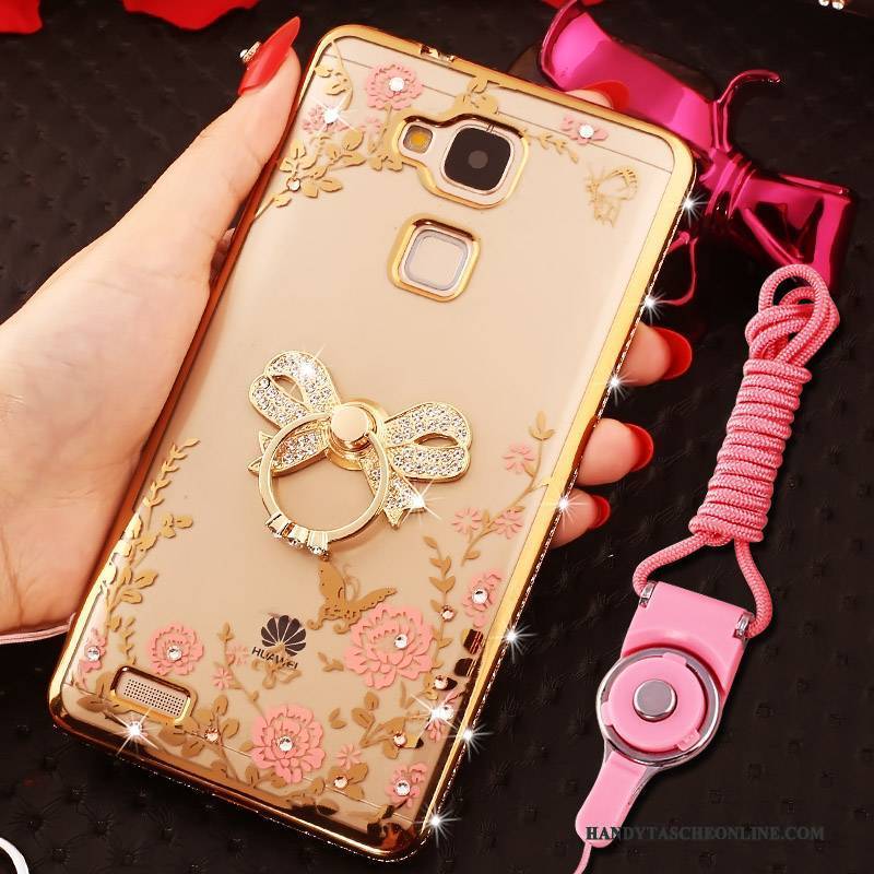 Hülle Huawei Ascend Mate 7 Taschen Hängende Verzierungen Handyhüllen, Case Huawei Ascend Mate 7 Silikon Ring Gold