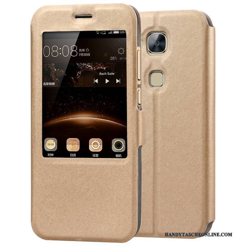 Hülle Huawei G7 Plus Folio Gold Handyhüllen, Case Huawei G7 Plus Lederhülle