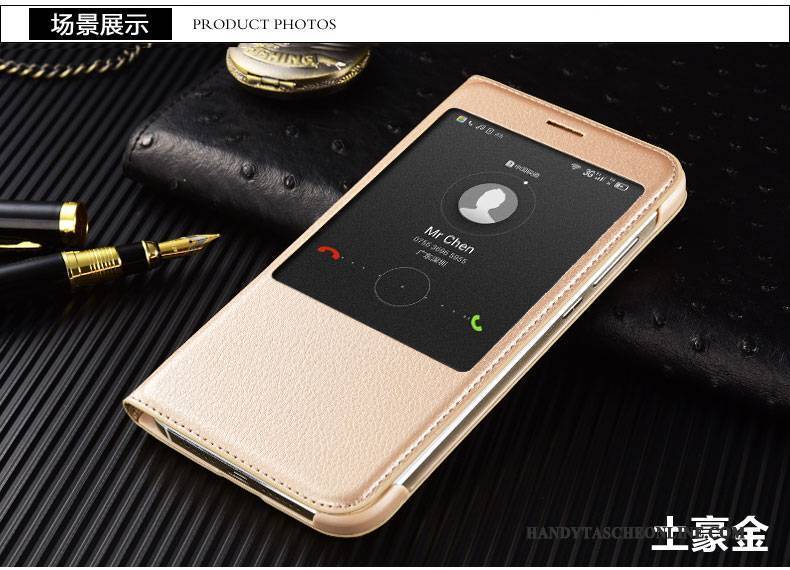 Hülle Huawei G7 Plus Lederhülle Gold Handyhüllen, Case Huawei G7 Plus Schutz