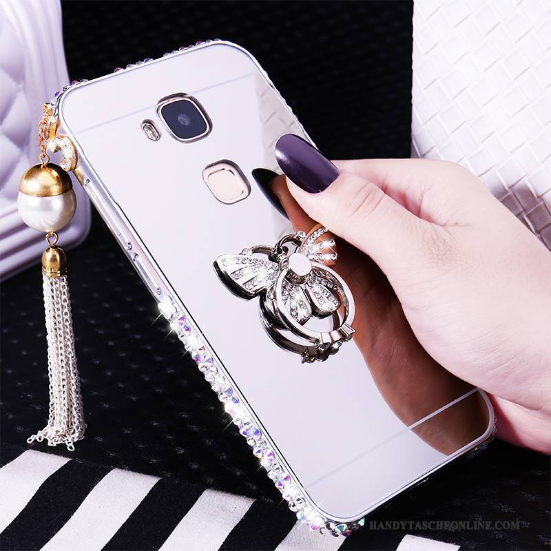 Hülle Huawei G7 Plus Metall Grenze Handyhüllen, Case Huawei G7 Plus Strass Schwer Silber