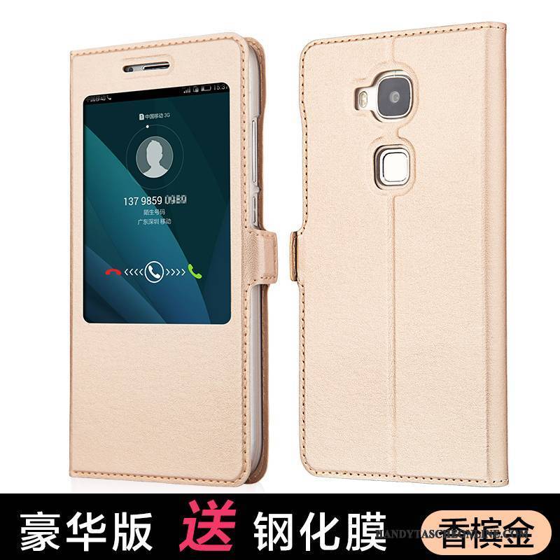 Hülle Huawei G7 Plus Schutz Mesh Gold, Case Huawei G7 Plus Lederhülle Handyhüllen