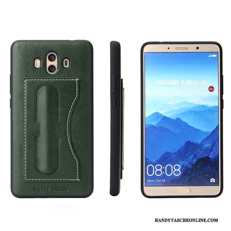 Hülle Huawei Mate 10 Halterung Handyhüllen Karte, Case Huawei Mate 10 Lederhülle Dunkelgrün Anti-sturz