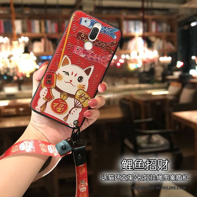 Hülle Huawei Mate 10 Lite Karikatur Katzen Persönlichkeit, Case Huawei Mate 10 Lite Silikon Nette Rot