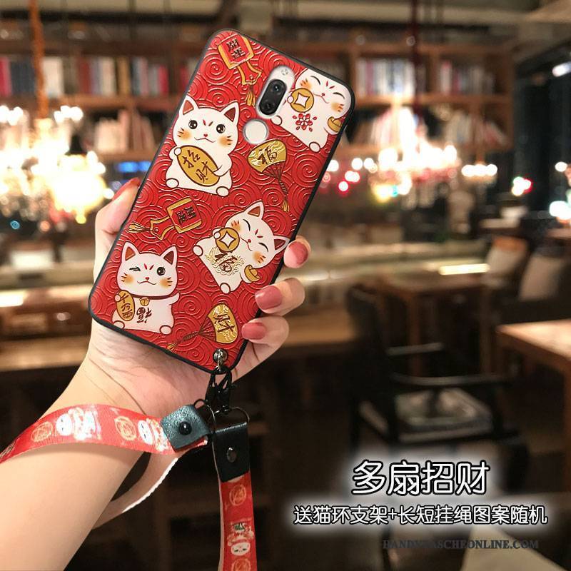 Hülle Huawei Mate 10 Lite Karikatur Katzen Persönlichkeit, Case Huawei Mate 10 Lite Silikon Nette Rot