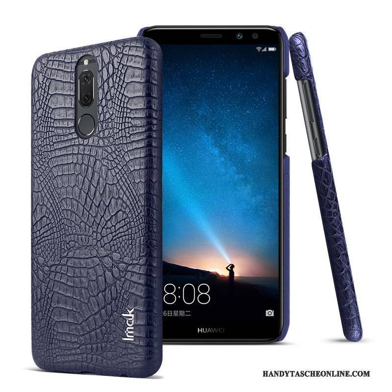 Hülle Huawei Mate 10 Lite Leder Dunkelblau Handyhüllen, Case Huawei Mate 10 Lite Schutz Krokodilmuster