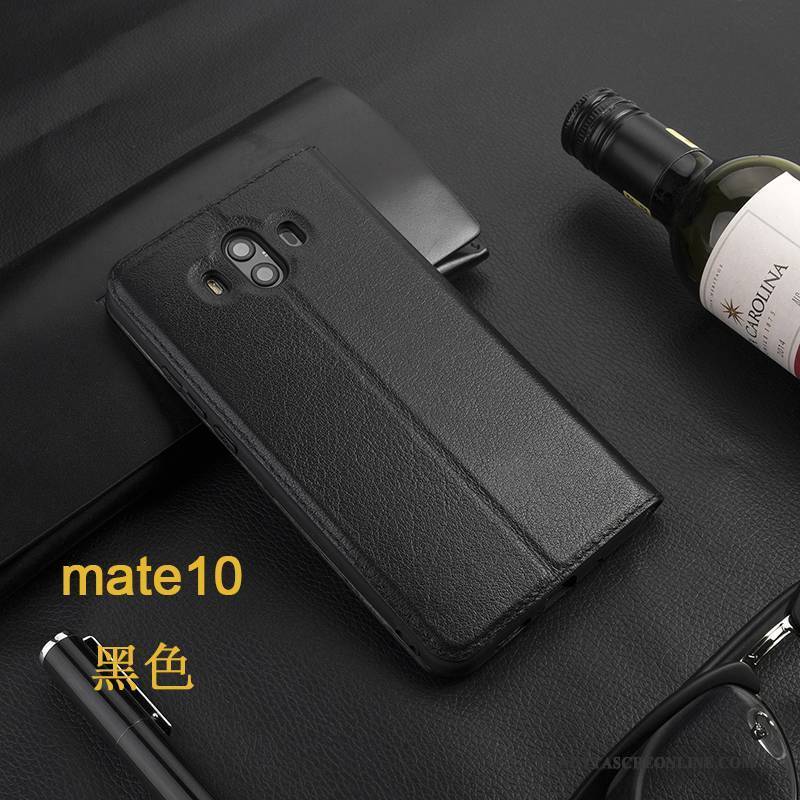 Hülle Huawei Mate 10 Pro Lederhülle Schwarz Handyhüllen, Case Huawei Mate 10 Pro Folio Business Anti-sturz