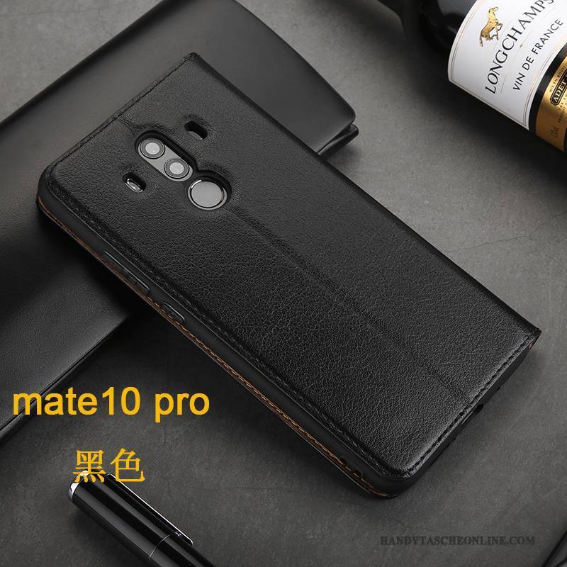 Hülle Huawei Mate 10 Pro Lederhülle Schwarz Handyhüllen, Case Huawei Mate 10 Pro Folio Business Anti-sturz