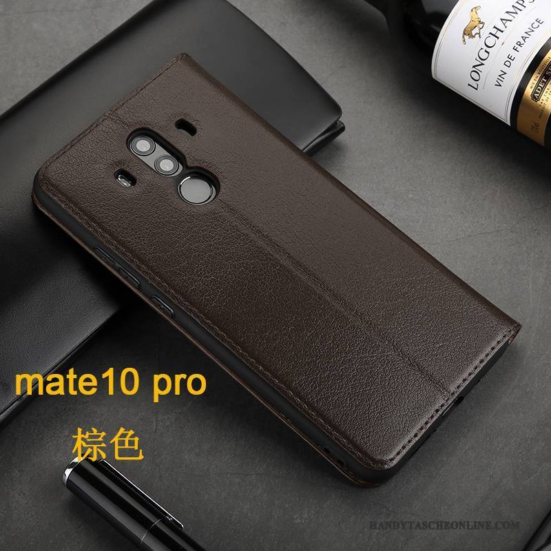 Hülle Huawei Mate 10 Pro Lederhülle Schwarz Handyhüllen, Case Huawei Mate 10 Pro Folio Business Anti-sturz